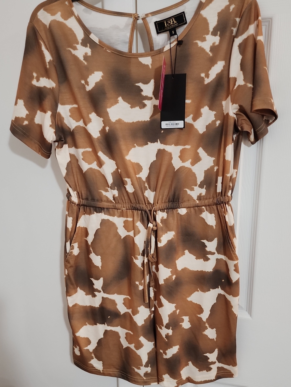 L&B Brown & Cream Drawstring Waist Romper